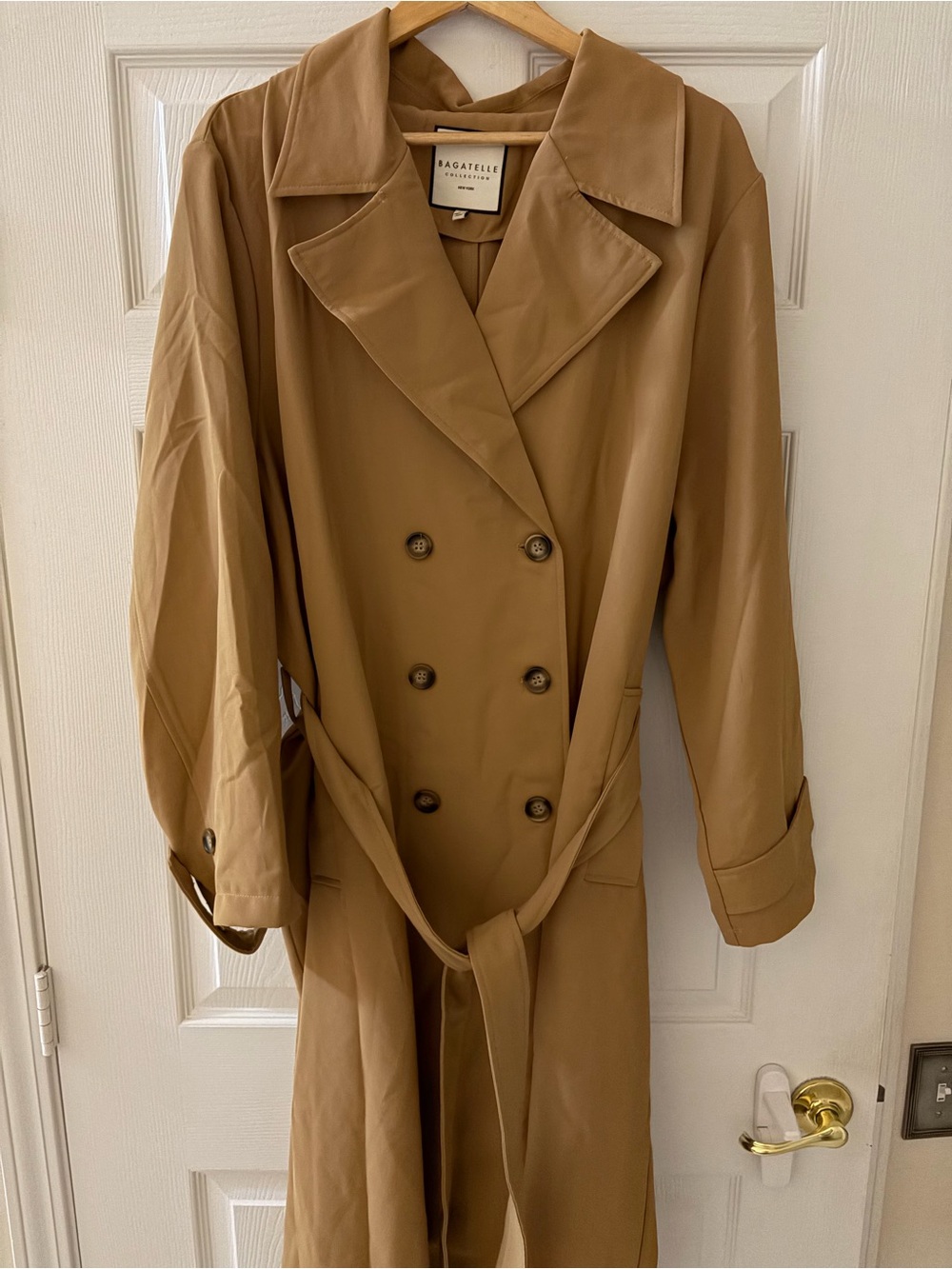 Bagatelle Collection Womens Double-Breast Knit Camel Trench Coat